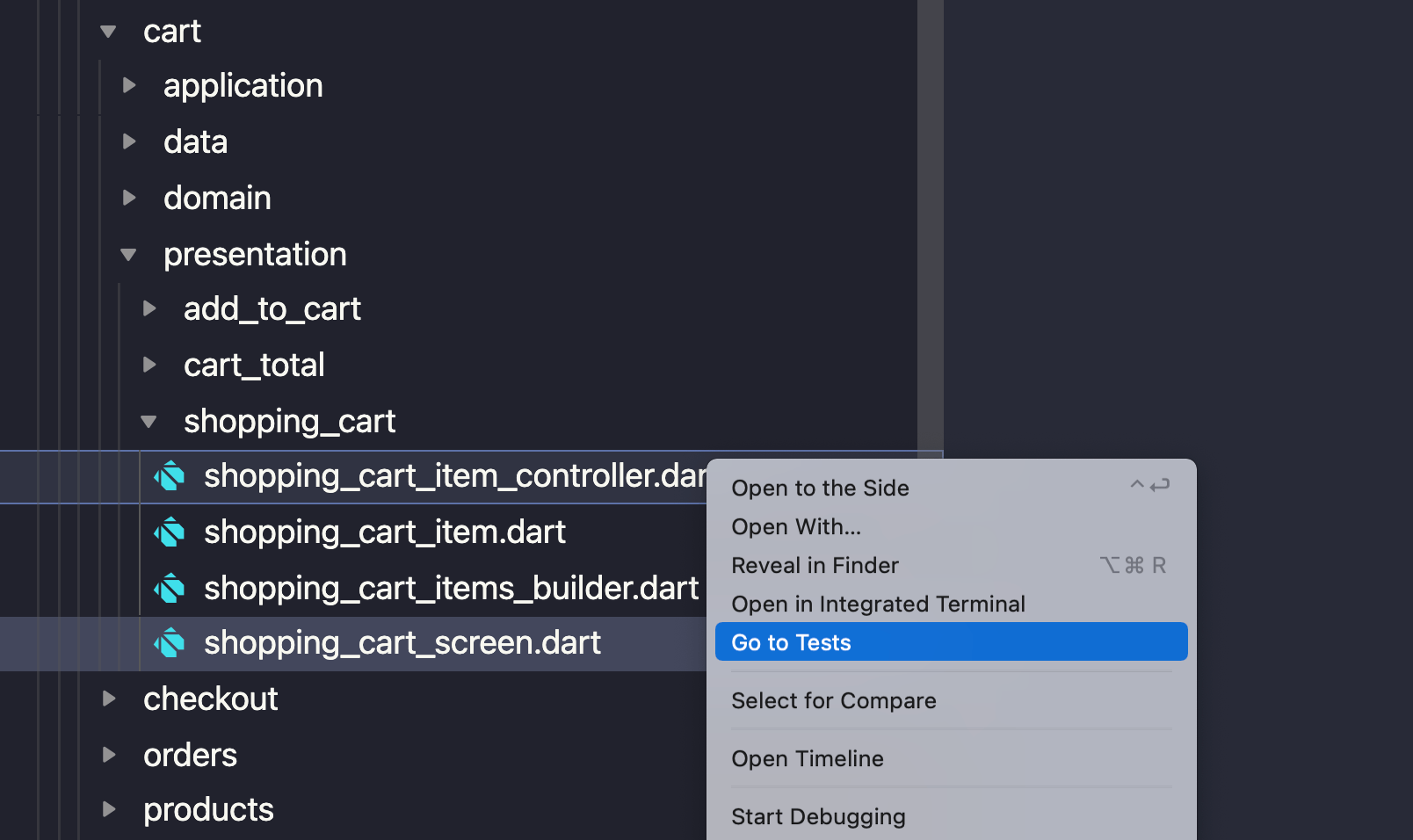 VSCode option to Go to Tests from any file in the