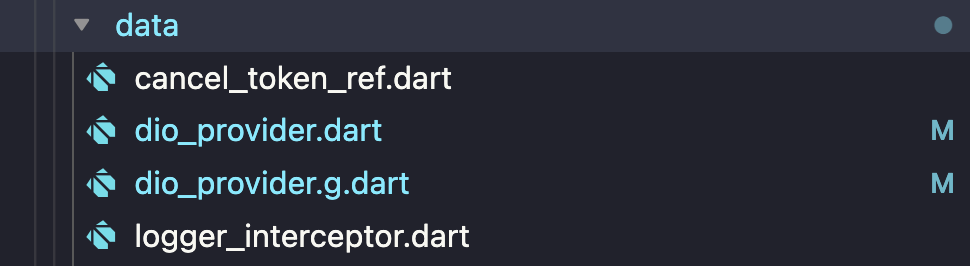 A dio_provider.g.dart file is generated alongside our Dart file